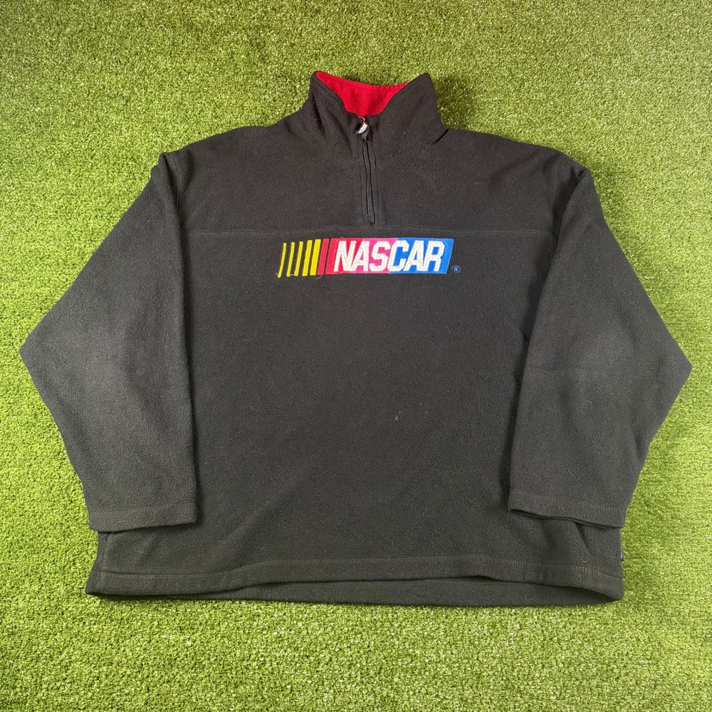 NASCAR Mens XL Fleece Quarter Zip Pullover Black Red Logo AT0839‎ Racing Sweater